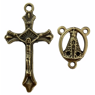 kit 10 peças de cada crucifixos + entremeios de Nossa Senhora Aparecida níquel ou ouro velho para fazer terços atacado
