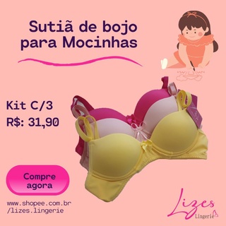 Kit 3 Sutiãs de Bojo INFANTIL/ Menina Moça