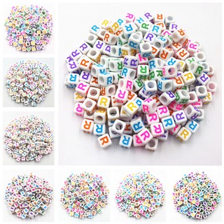 100 Pçs/Lote Inglês Carta Talão Quadrado Acrílico Beads Para DIY Colar Pulseira Jóias Encontrar 6mm