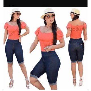 bermuda feminina comprida cotton jeans imita jeans costura reforçada (2)