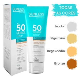 Protetor Solar Facial FPS 50 Toque Seco Alta Proteção Anti Envelhecimento 60g Sunless - Escolha a Cor (1)