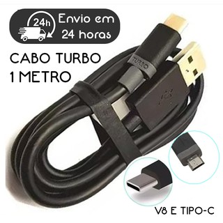 Cabo Turbo Micro USB V8 ou Tipo C carregador e dados 1 metro