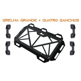Grelha Grande + 4 Ganchos Baú Moto Bagagem Bauleto Bagageiro