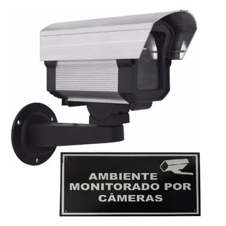 Micro Câmera Falsa Com Led Segurança + Placa De Advertência