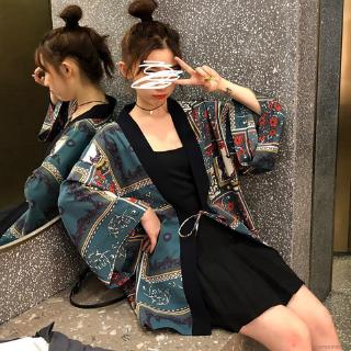 Cardigan Feminino Kimono Japonês Retro Fino Com Estampa