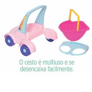 Carrinho Andador Bebê Passeio Infantil p/ Boneca Rosa Mercotoys (3)