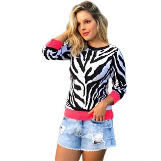 Bluza Zebra Tricot Trico Blogueira Inverno Pronta Entrega
