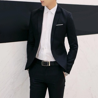Yar_2Pcs Office Business Men Solid Color Lapel Long Sleeve Slim Blazer Pants Suit (9)