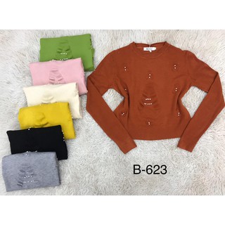 blusa feminina inverno/modal/suéter/gola redonda/manga longa/tricot/pérola - B623