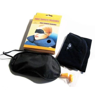 Kit Viagem Almofada Inflável Máscara Tapa Olhos Protetor Auricular para Descanso em Viagens Avião Sono (1)