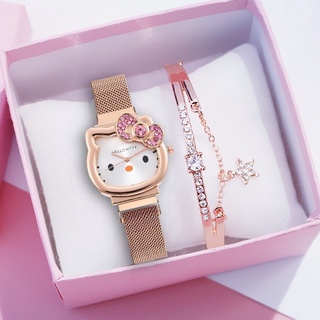 Relógio feminino + pulseira / relógio de quartzo com mostrador Hello Kitty / relógio para criança (1)