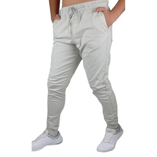 calça jeans masculina jogger estilo destroyed bege claro c/ com elastico lycra slim sarja premium a pronta entrega