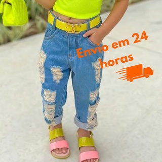 Calça jeans infantil menina destroyed blogueirinha