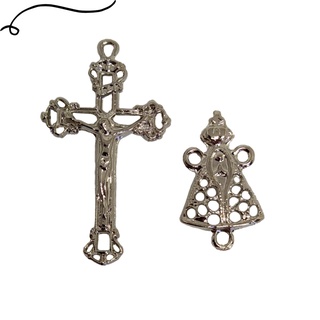 10 Crucifixos + 10 Entremeios Noss Senhora Aparecida Para Terço Níquel/ Prata