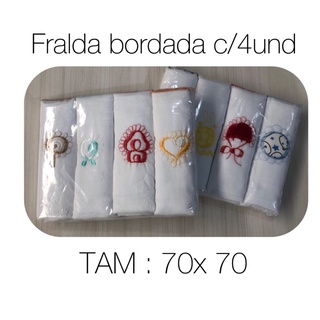 Fralda bordada de pano com 4 unidades/ Fralda infantil/ Bordada/ Fralda/ Bebê/ enxoval