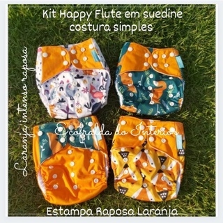 4 Fraldas Ecológicas Reutilizáveis kit Happy Flute - Estampas Novas