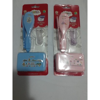 Kit Higiene Bebê Recém Nascido 4Pçs Pente +Escova +Saboneteira +Escovinha massageadora silicone