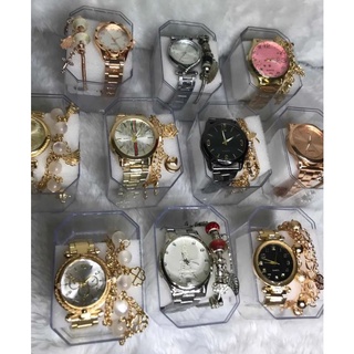 Relógios feminino kit com 10 relógios mais caixas acrílica e pulseiras atacado revenda