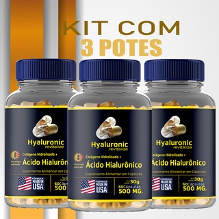 kit 3 potes de acido hialuronico vitaminas A,C,D e E mais colágeno hidrolisado tipo 2
