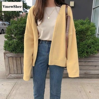 VmewSher Autumn Plain Cardigan Tops Loose Casual Soft Knitted Outerwear Long Sleeve Women Sweater