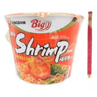 Lamen de Camarão Apimentado Macarrão Instantaneo Coreano Big Bowl Noodle Soup NongShim Spicy Shrimp 100g + Hashi Gratis - Three Foods Distribuidora