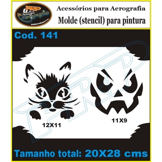 stencil aerografia halloween gato tribal abobora - molde vazado