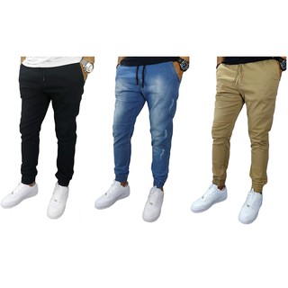 Kit 3 Calças Jogger Jeans e Sarja Masculina Com LYCRA Preta Jeans Camuflado Com Elástico e Cordão (6)
