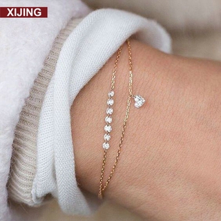 Bracelete Feminino Camada Dupla Com Cristal Simples | Double Layer Crystal Bracelet Fashion Simple Bangle Cuff Jewelry for Women (1)
