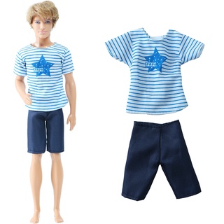 Stripe T-shirt Beach Shirt Pants Clothes for Ken Doll