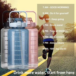 2 Litros Grande Frasco De Água Com Palha Indicador De Nível Estilo Esporte Portátil Garrafa De Plástico Beber 2L BPA Livre (2)