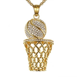 Colar Masculino Com Pingente De Diamante Embutido Para Basquete / Hip Hop | New men's fashion hip hop inlaid diamond basketball box pendant gold necklace jewelry