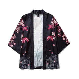 Blusa Blazer Cardigans Kimono Preto Branco Big Size Solto Mulheres Homens Japonês Harajuku Robes (3)