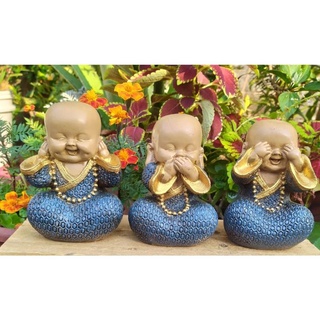 Buda Decoração Monge Trio Buda da Sabedoria Cego Surdo e Mudo Tamanho MÉDIO 13cm Budas COLAR