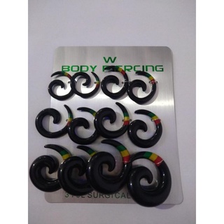Cartela de alargador espiral caracol preto acrílico hiphop gótico expansor para orelha 12 unidades