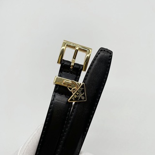 Prada new small black leather belt up bone edge process ins trendy spot