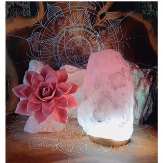 Luminária Abajur cristal Pedra Natural Bruto Quartzo Rosa Cristal do Amor