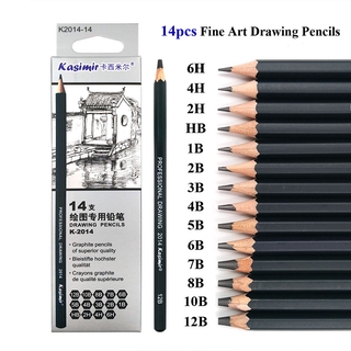 (14pçs/Conjunto) De Lápis De Madeira 6H-12B Com Desenho Profissional Escrita Para Escola