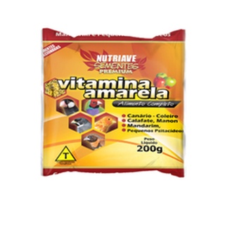 Sementes Premium Vitamina Amarela Oleosa com Maçã 200g Alinutri para Canário, Coleiro, Calafate, Manon, Mandarim, Psitacídeos