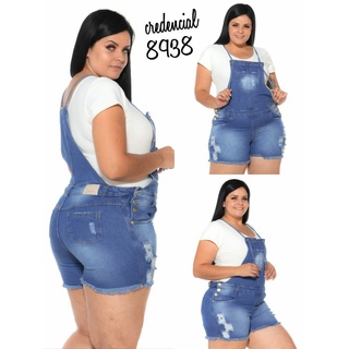 Jardineira Jeans Plus Size Feminina Tamanho Grande Moda Premium Alta Qualidade Suspensório (1)