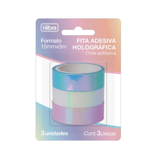 Fita Adesiva TILIBRA Washi Tape 15 mm x 10 m - Holográfica c/ 3 unds