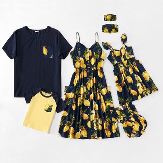Vestido Midi Com Estampa De Limão Combinando Para Mãe E Filha/Pai Filho