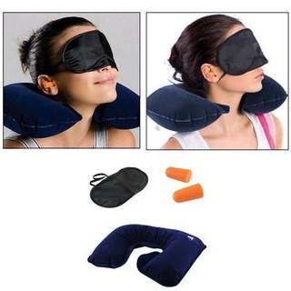 Kit Viagem Almofada Inflável Máscara Tapa Olhos Protetor Auricular para Descanso em Viagens Avião Sono (4)