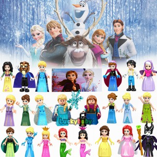 Mini Bonecos De Princesa Frozen Anna Elsa Belle Cinderela Ariel Beast Compatível Lego Building Blocks Brinquedos Presentes