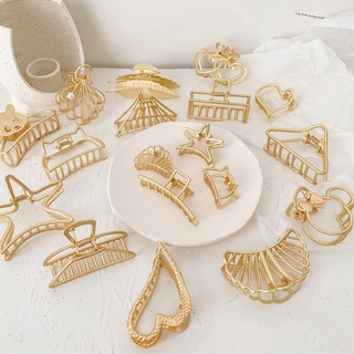 Women Girls Gold Geometric Simple Alloy Hollow Moon Hair Clips Hairpin Headband Hair Holder Claw Clamps Vintage Hair Accessories