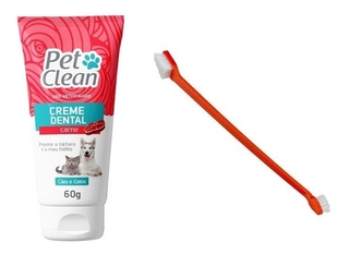 Pasta De Dentes Para Cães Cachorro Gatos Pet Carne Petclean + Escova Longa Dupla