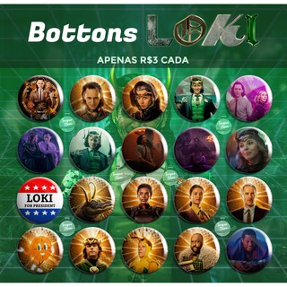 Bottons Loki Disney - Sylvie - Jacaré Loki - Presidente Loki - MCU