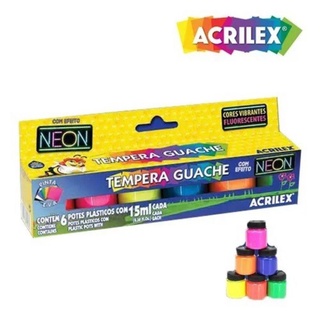 Tinta Tempera Guache Neon Fluorescente Acrilex 6 Cores