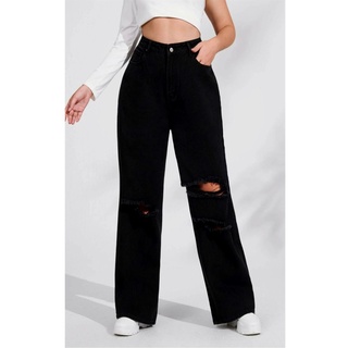 Calça Wide Leg jeans Destroyed Preta Lançamento moda gringa Bellaboniita imports