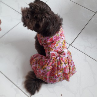 Roupinha vestido Pet shop Rosa flor cães gato canil
