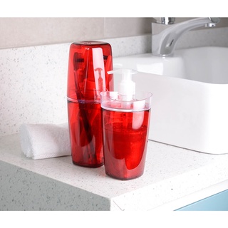 Acessórios Para Banheiro 3 Peças Saboneteira Líquida Porta Escovas Algodão Vermelho (2)